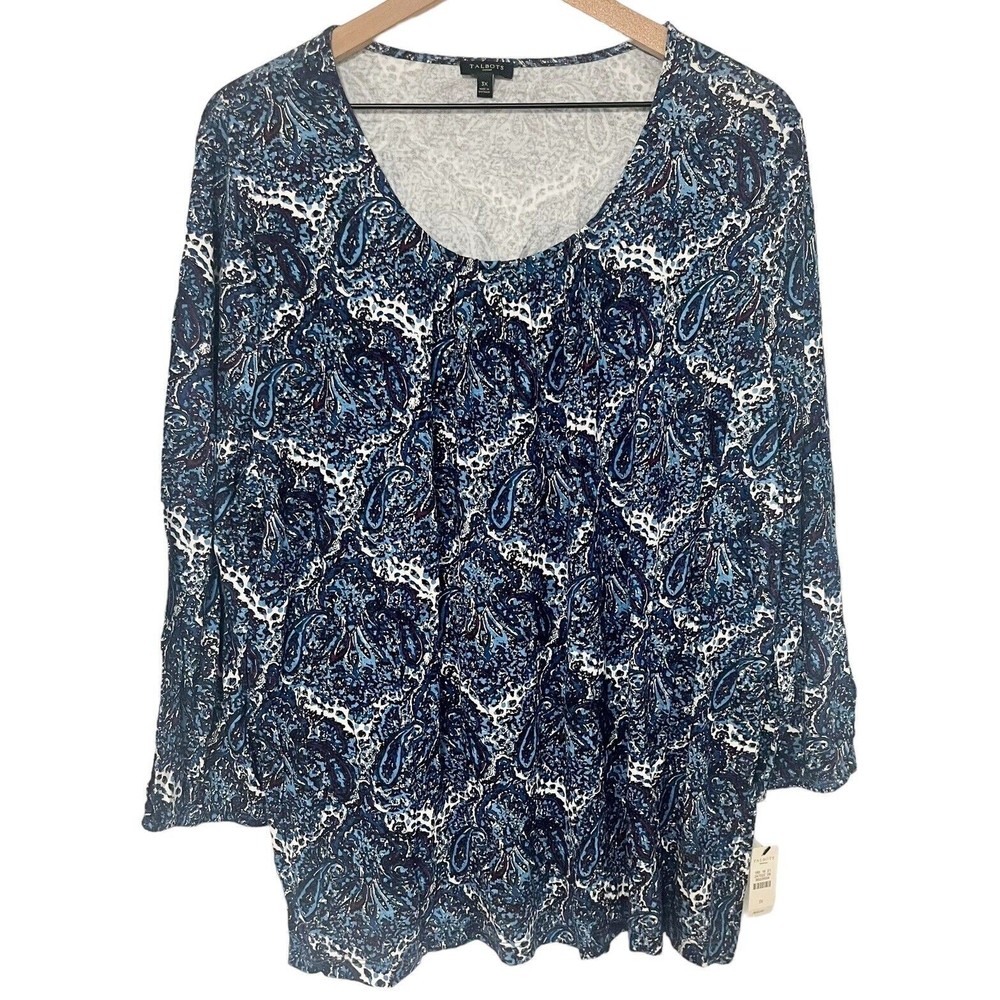 NWT Talbots Paisley Scoop Neck Top Womens Size 3X Smocked 3/4 Sleeve Shirt